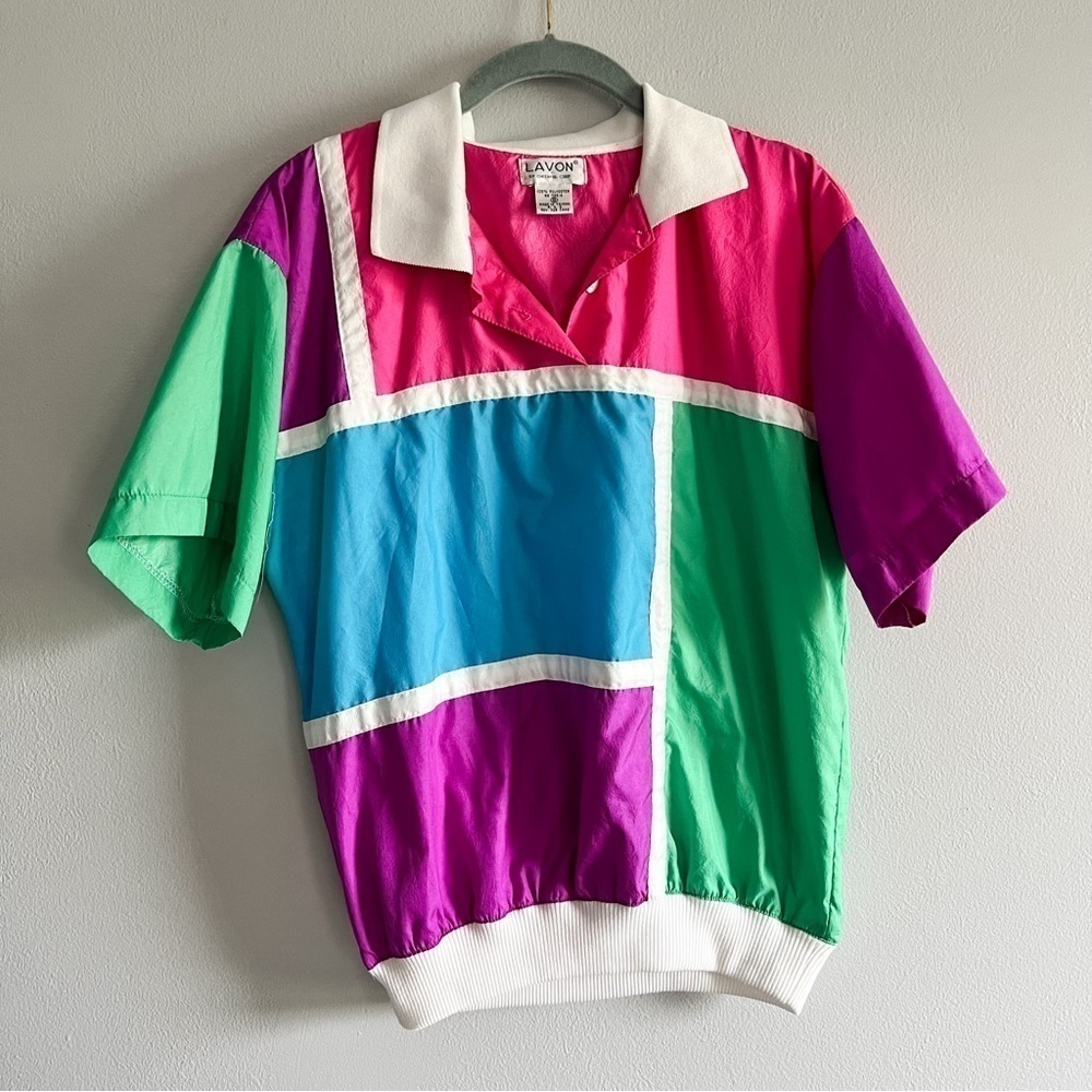 Vintage Lavon Colorblock Short Sleeve Windbreaker Active Polo 80’s 90’s Small